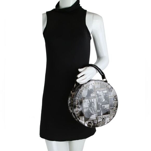 Obama Magazine Handbag Round Black/White glossy collage Purse, tote NWT - Picture 2 of 15